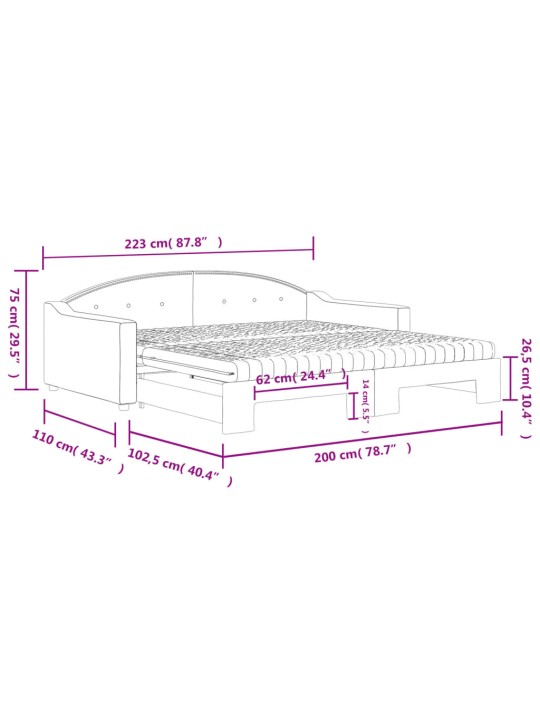 Dīvāngulta ar matraci, krēmkrāsas audums, 100x200 cm