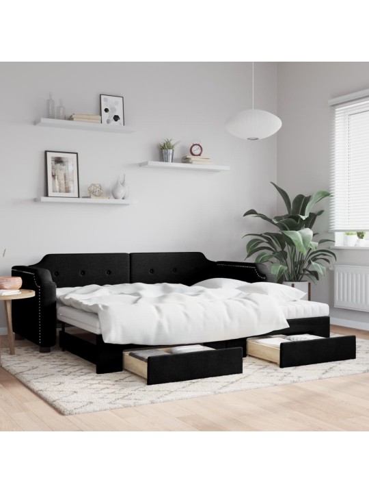 Izvelkams dīvāns ar atvilktnēm, melns, 80x200 cm, audums