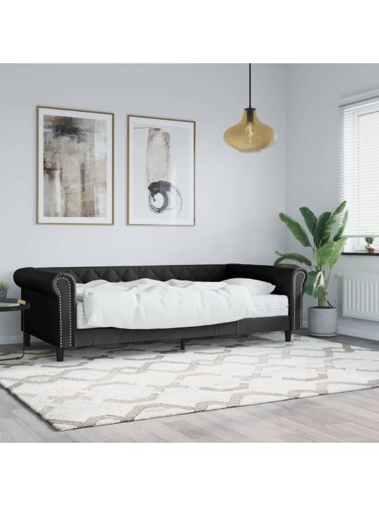 Dienas gulta ar matraci, melna, 90x200 cm, mākslīgā āda