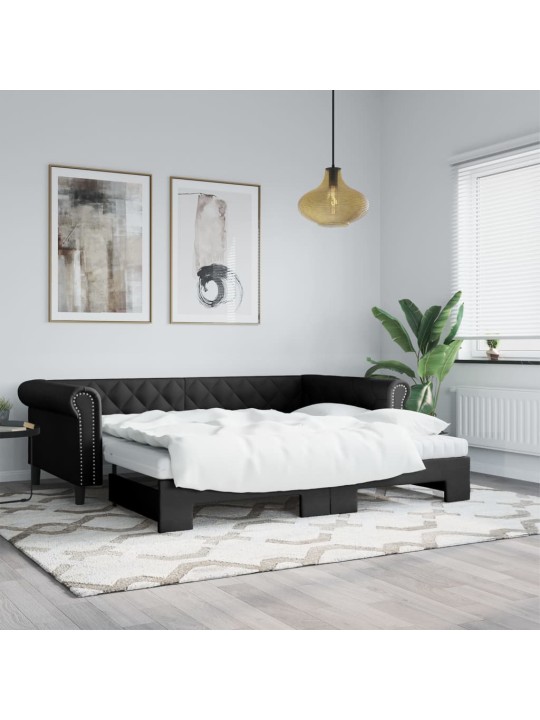 Izvelkams dīvāns, melns, 90x200 cm, mākslīgā āda