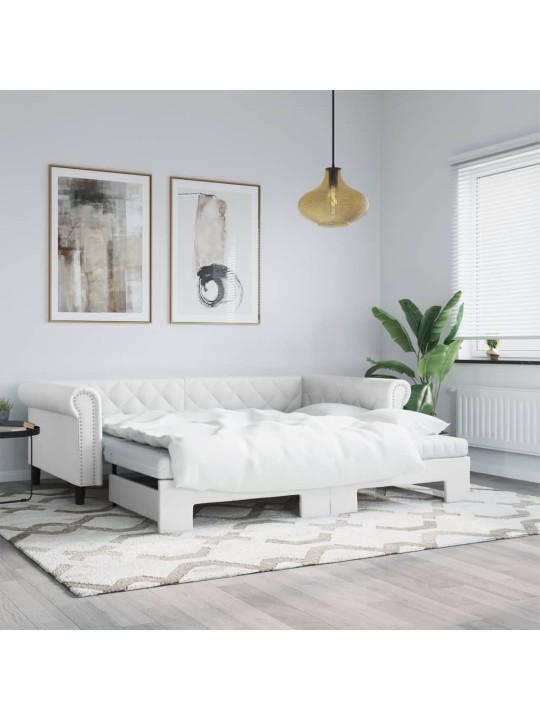 Izvelkams dīvāns ar matraci, balta, 90x200 cm, mākslīgā āda