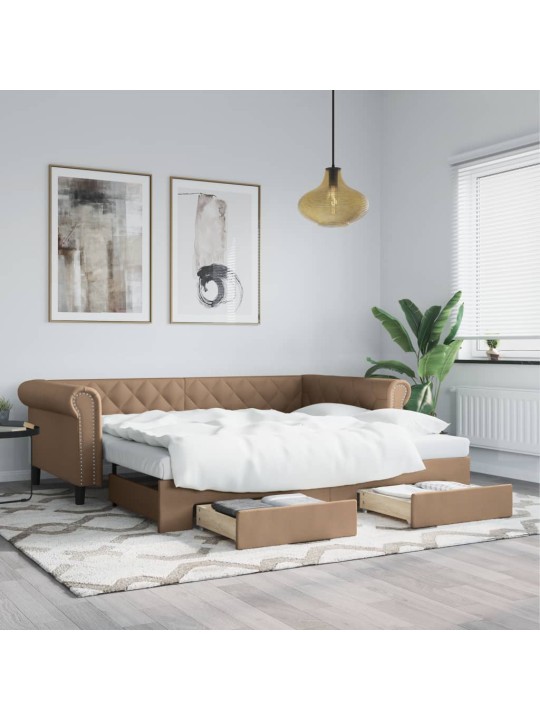 Izvelkams dīvāns, atvilktnes, kapučīno, 90x200 cm, mākslīgā āda