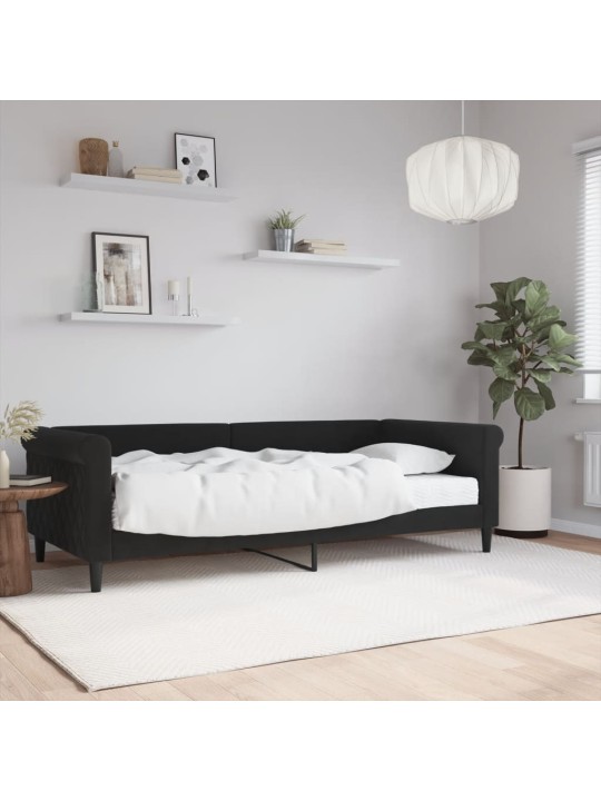 Izvelkams dīvāns ar matraci, melns, 90x200 cm, samts