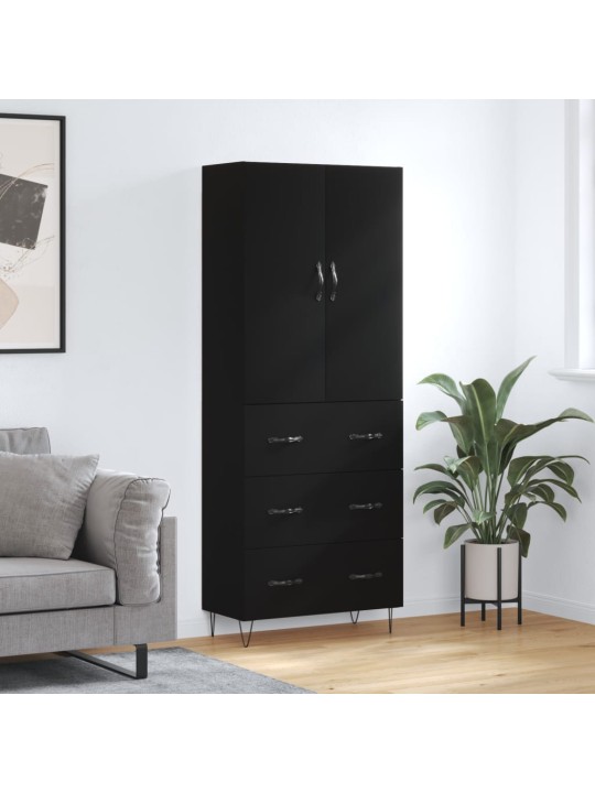 Augstais skapis, melns, 69,5x34x180 cm, inženierijas koks