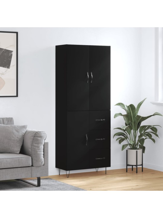 Augstais skapis, melns, 69,5x34x180 cm, inženierijas koks