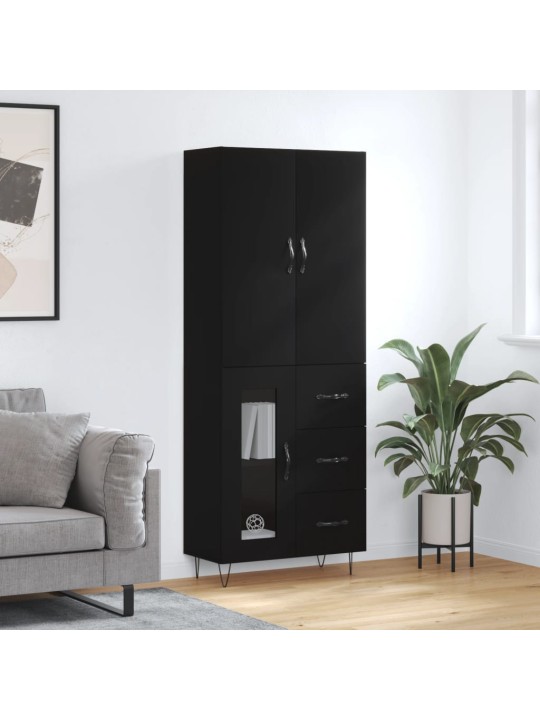 Augstais skapis, melns, 69,5x34x180 cm, inženierijas koks