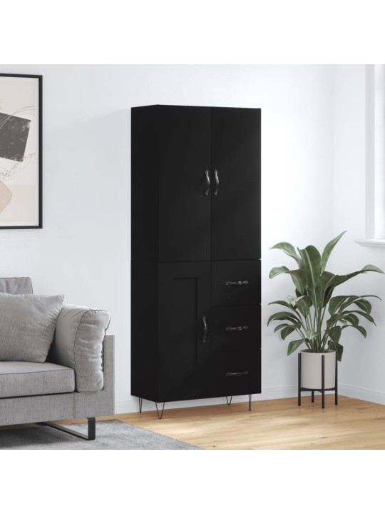 Augstais skapis, melns, 69,5x34x180 cm, inženierijas koks
