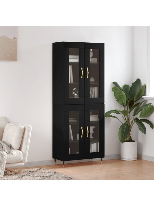 Augstais skapis, melns, 69,5x34x180 cm, inženierijas koks