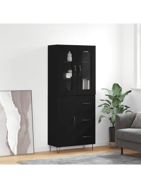 Augstais skapis, melns, 69,5x34x180 cm, inženierijas koks