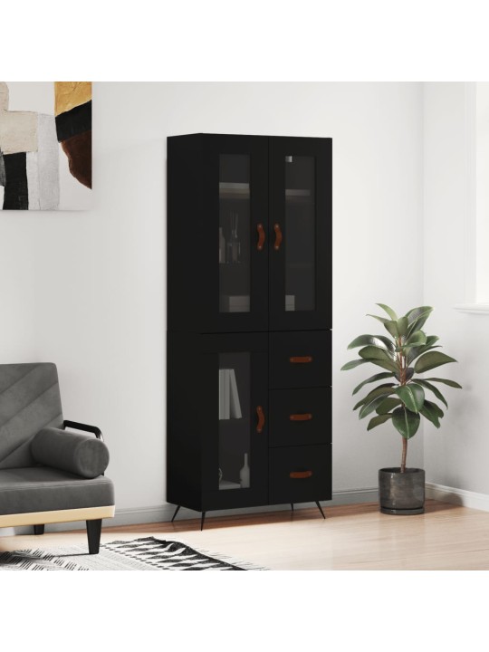 Augstais skapis, melns, 69,5x34x180 cm, inženierijas koks