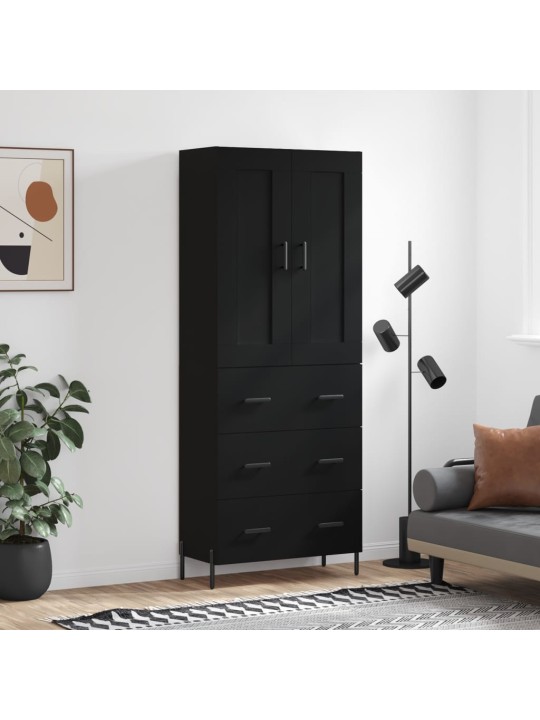 Augstais skapis, melns, 69,5x34x180 cm, inženierijas koks