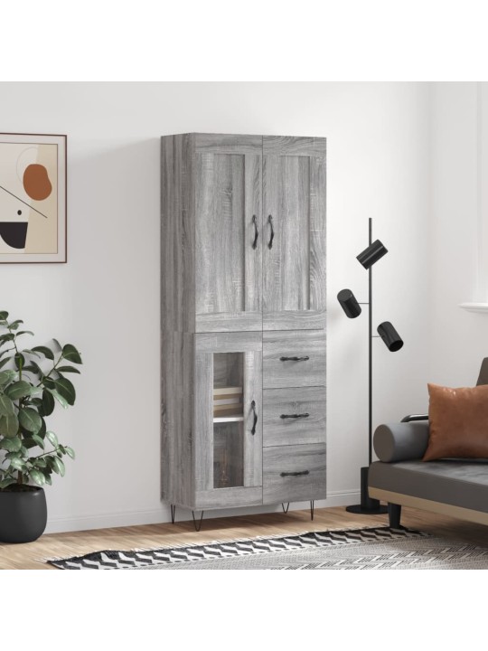 Augstais skapis, pelēks, 69,5x34x180 cm, inženierijas koks