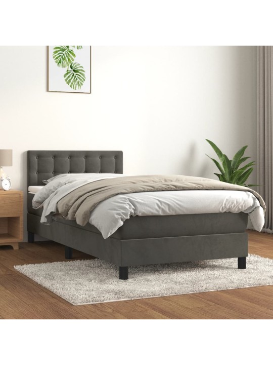 Kontinentālā gulta ar matraci, tumši pelēka samts, 80x200 cm