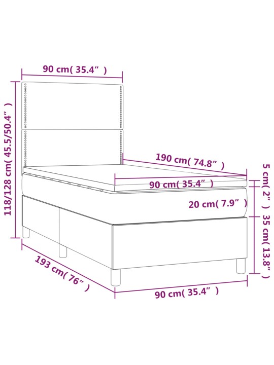 Kontinentālā gulta ar matraci, melna, 90x190 cm, audums