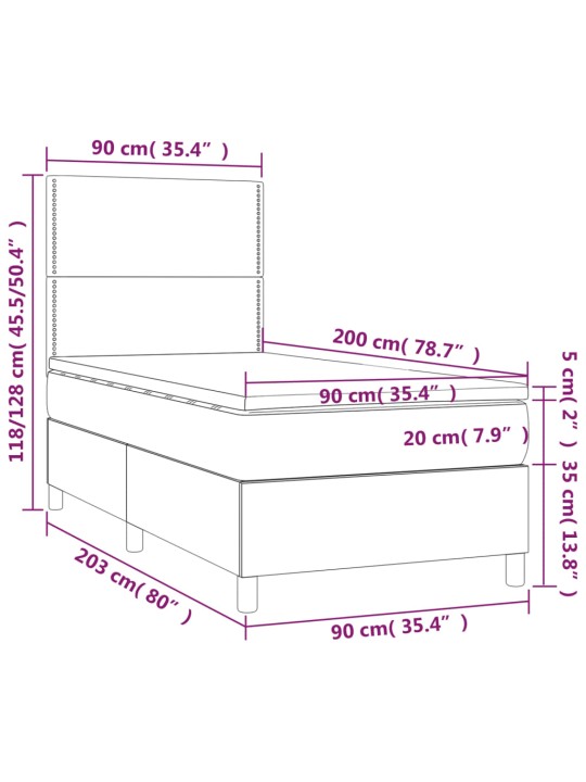 Atsperu gultas rāmis ar matraci, zils, 90x200 cm, audums