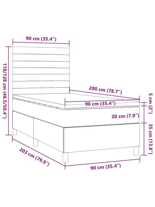 Atsperu gultas rāmis ar matraci, tumši brūna, 90x200 cm, audums