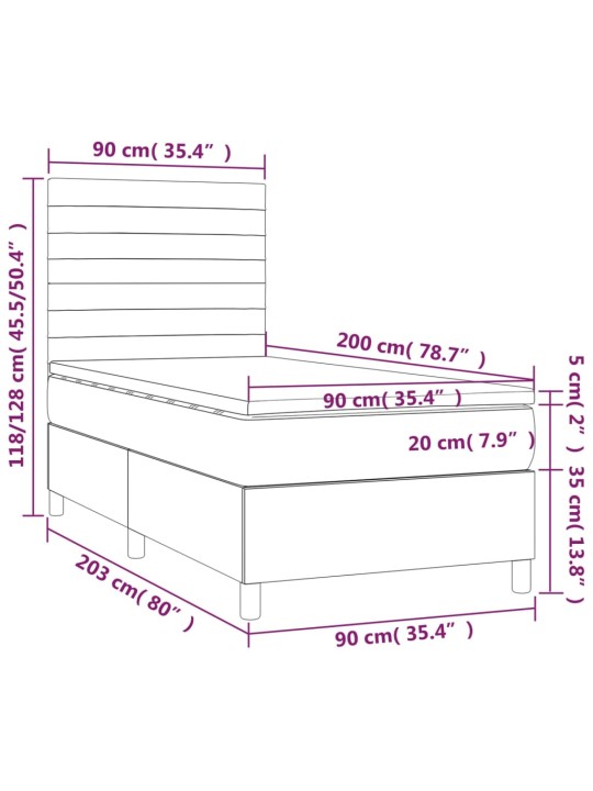 Atsperu gultas rāmis ar matraci, zils, 90x200 cm, audums