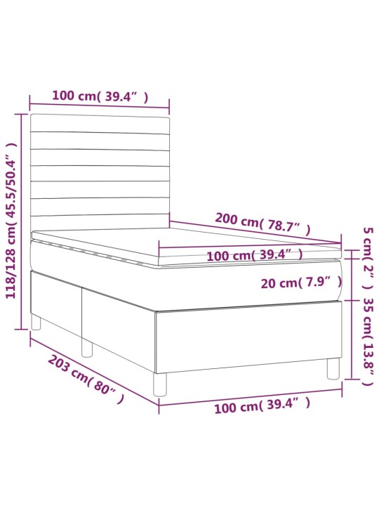 Atsperu gultas rāmis ar matraci, zils, 100x200 cm, audums