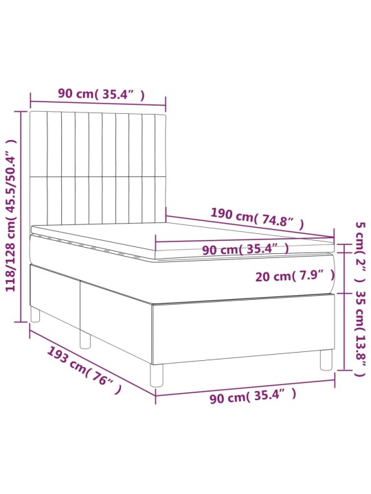 Kontinentālā gulta ar matraci, melna, 90x190 cm, audums
