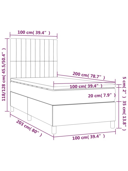 Atsperu gultas rāmis ar matraci, zils, 100x200 cm, audums