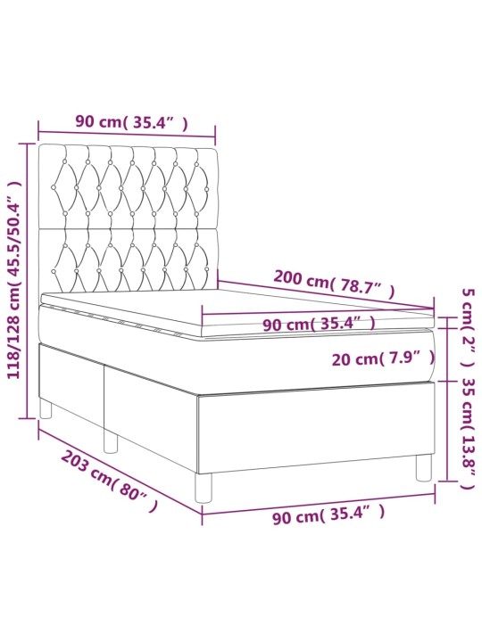Atsperu gultas rāmis ar matraci, zils, 90x200 cm, audums