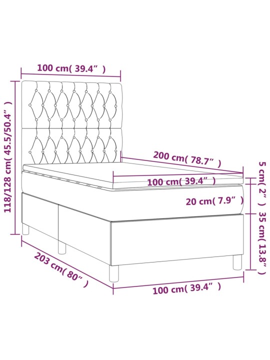 Atsperu gultas rāmis ar matraci, tumši pelēka audums, 100x200cm