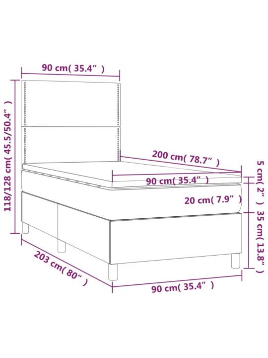 Atsperu gultas rāmis ar matraci, zils, 90x200 cm, audums