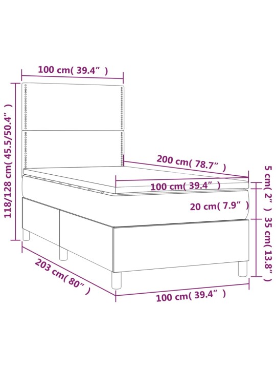 Atsperu gultas rāmis ar matraci, tumši pelēka audums, 100x200cm