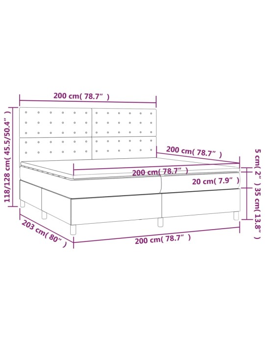Atsperu gultas rāmis ar matraci, krēmkrāsas audums, 200x200 cm