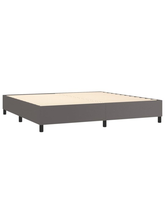 Kontinentālā gulta ar matraci, pelēka, 200x200 cm, mākslīgā āda