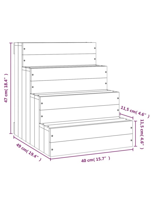 Kāpnes mājdzīvniekiem, baltas, 40x49x47 cm, priedes masīvkoks