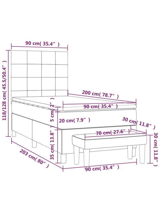 Atsperu gultas rāmis ar matraci, krēmkrāsas, 90x200 cm, audums