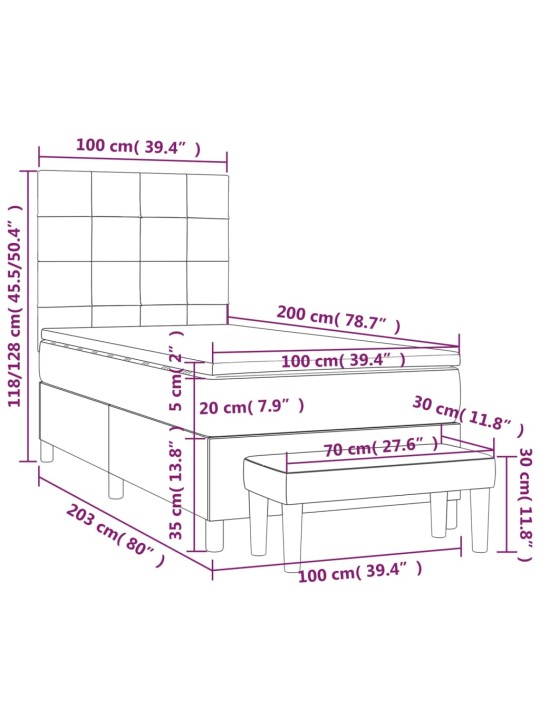 Atsperu gultas rāmis ar matraci, zils, 100x200 cm, audums