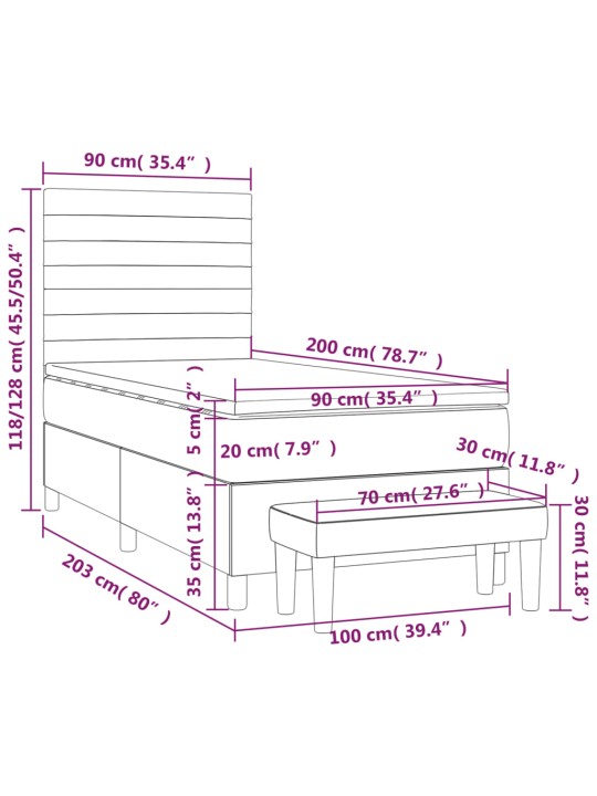 Kontinentālā gulta rāmis ar matraci, krēmkrāsas, 90x200 cm, audums