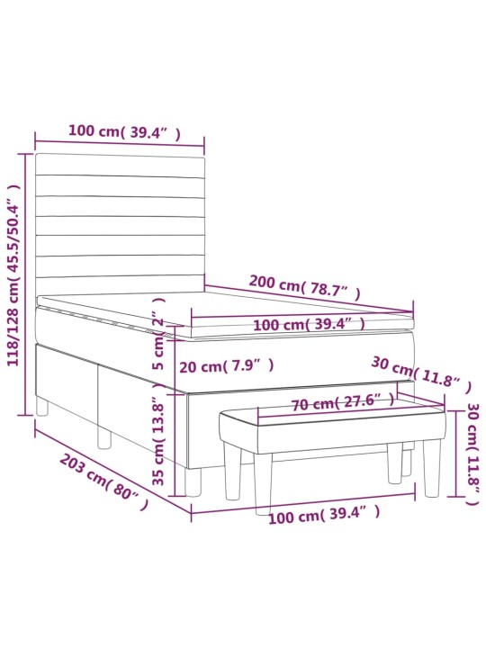 Atsperu gultas rāmis ar matraci, tumši pelēka audums, 100x200cm