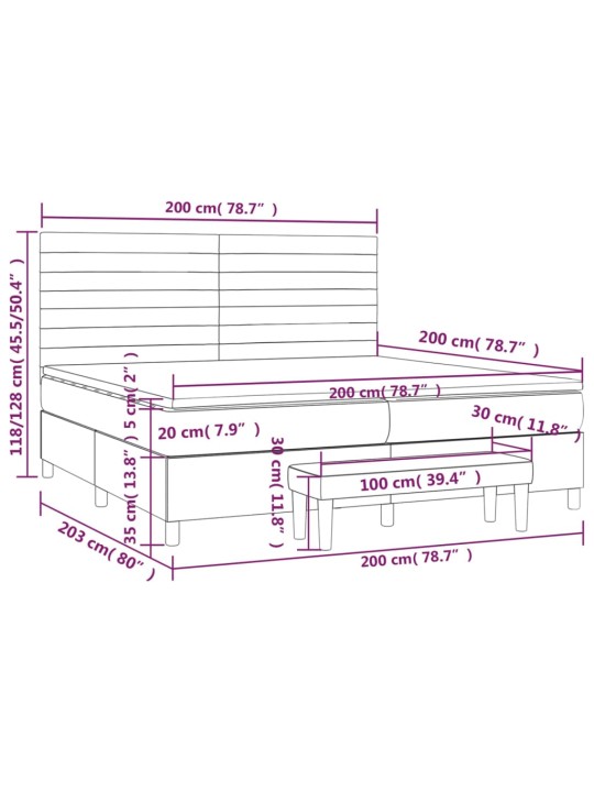 Kontinentālā gulta rāmis ar matraci, krēmkrāsas audums, 200x200 cm