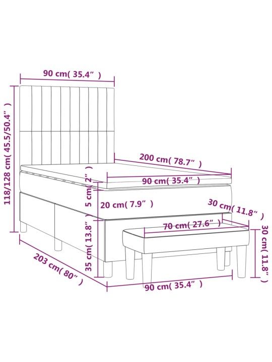 Kontinentālā gulta rāmis ar matraci, krēmkrāsas, 90x200 cm, audums