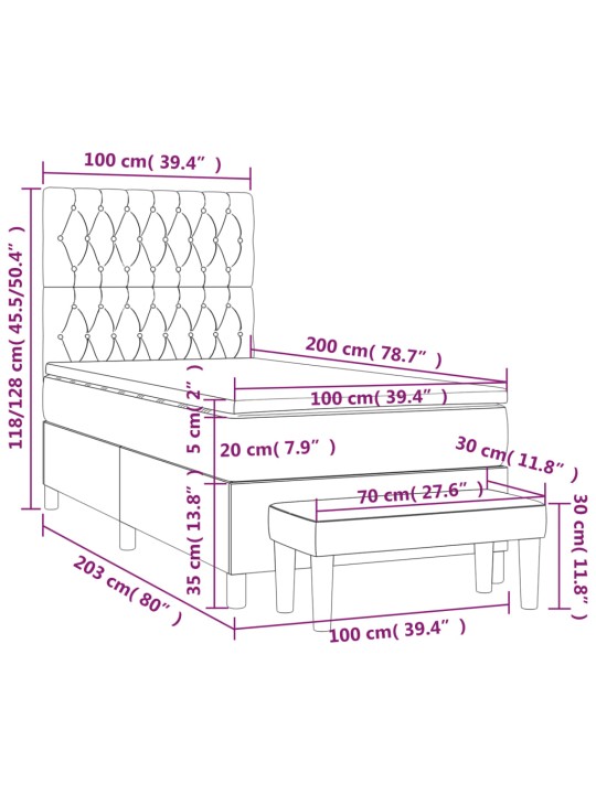 Atsperu gultas rāmis ar matraci, tumši pelēka audums, 100x200cm