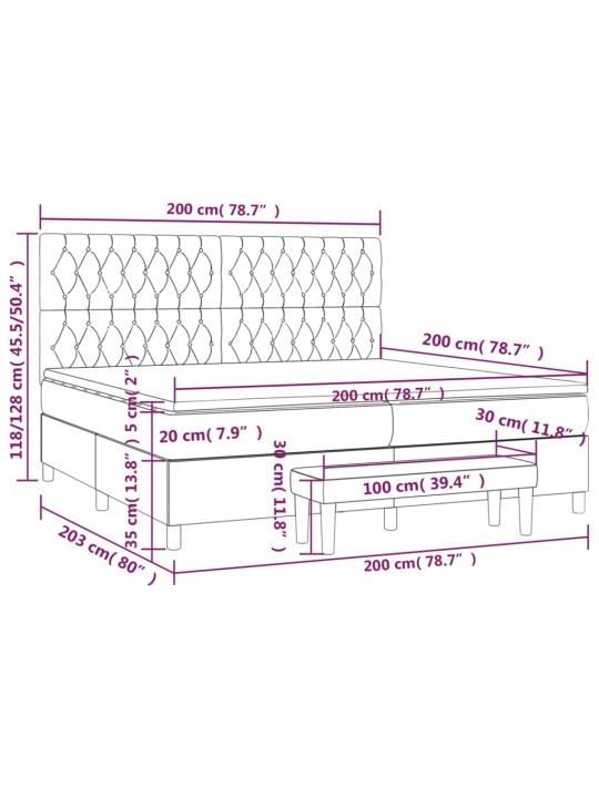 Kontinentālā gulta rāmis ar matraci, krēmkrāsas audums, 200x200 cm