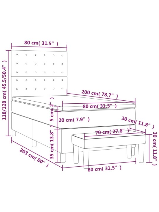 Atsperu gultas rāmis ar matraci, zils, 80x200 cm, audums