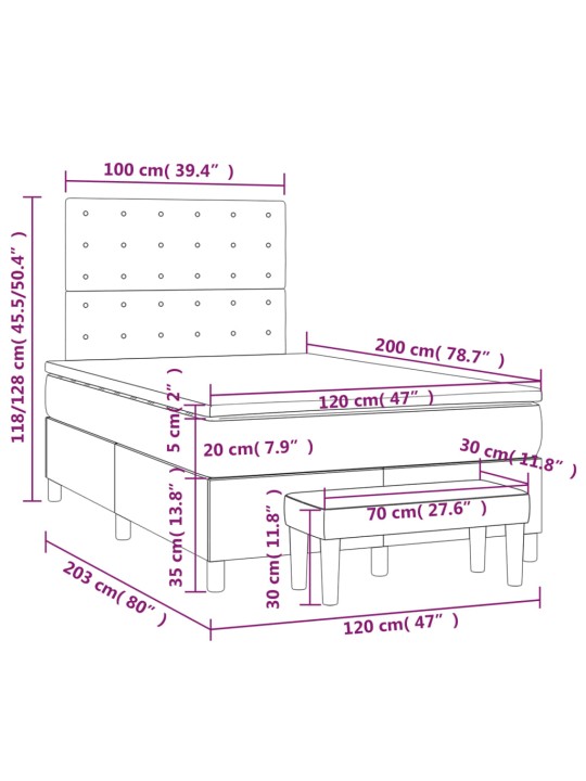Kontinentālā gulta rāmis ar matraci, krēmkrāsas, 120x200 cm, audums