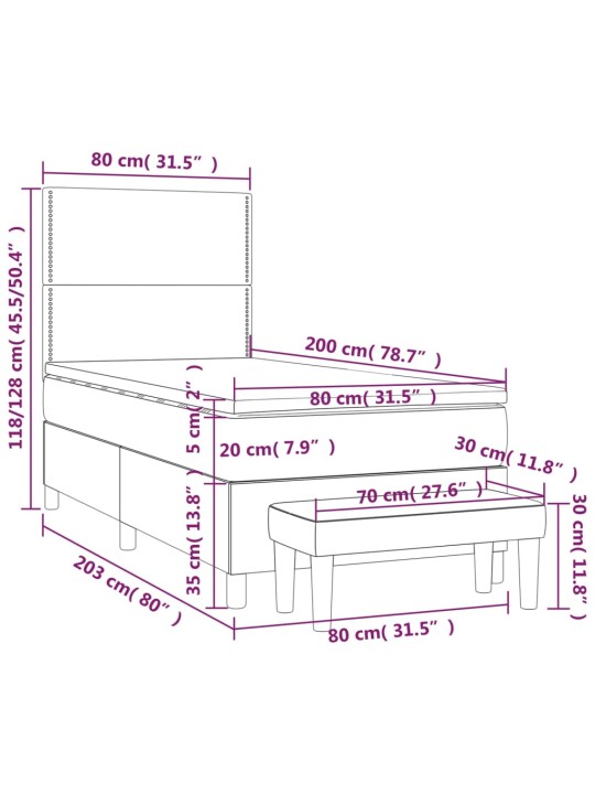 Atsperu gultas rāmis ar matraci, tumši pelēka, 80x200cm, audums