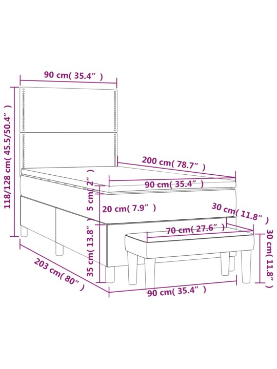 Atsperu gultas rāmis ar matraci, zils, 90x200 cm, audums