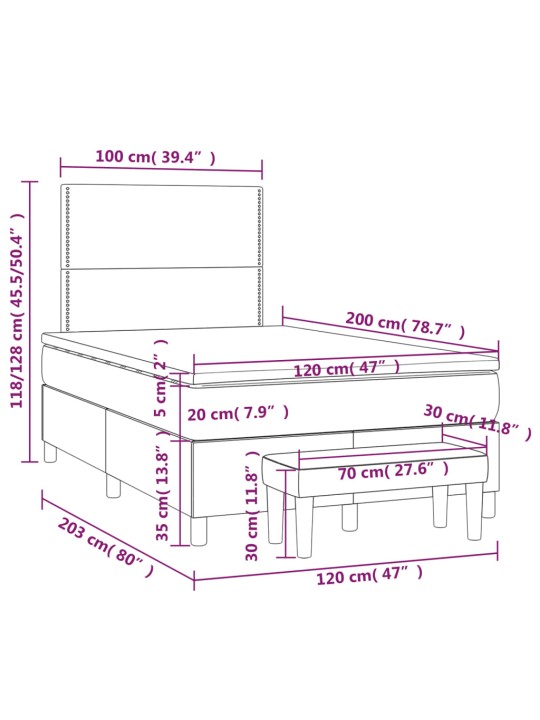 Kontinentālā gulta rāmis ar matraci, krēmkrāsas, 120x200 cm, audums