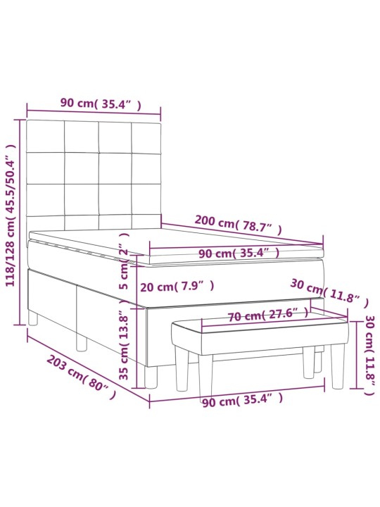 Atsperu gultas rāmis ar matraci, krēmkrāsas, 90x200 cm, audums
