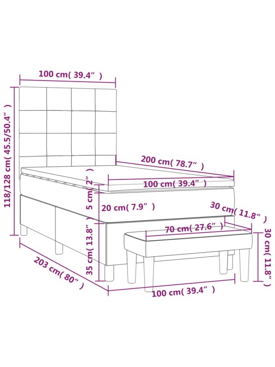 Atsperu gultas rāmis ar matraci, zils, 100x200 cm, audums