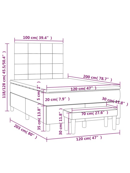 Kontinentālā gulta rāmis ar matraci, krēmkrāsas, 120x200 cm, audums