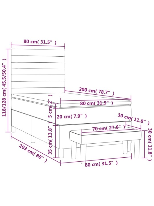 Atsperu gultas rāmis ar matraci, tumši pelēka, 80x200cm, audums