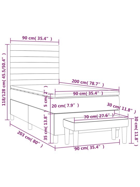 Atsperu gultas rāmis ar matraci, zils, 90x200 cm, audums