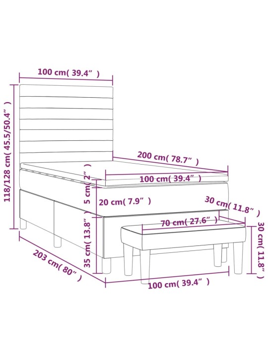 Kontinentālā gulta rāmis ar matraci, krēmkrāsas, 100x200 cm, audums